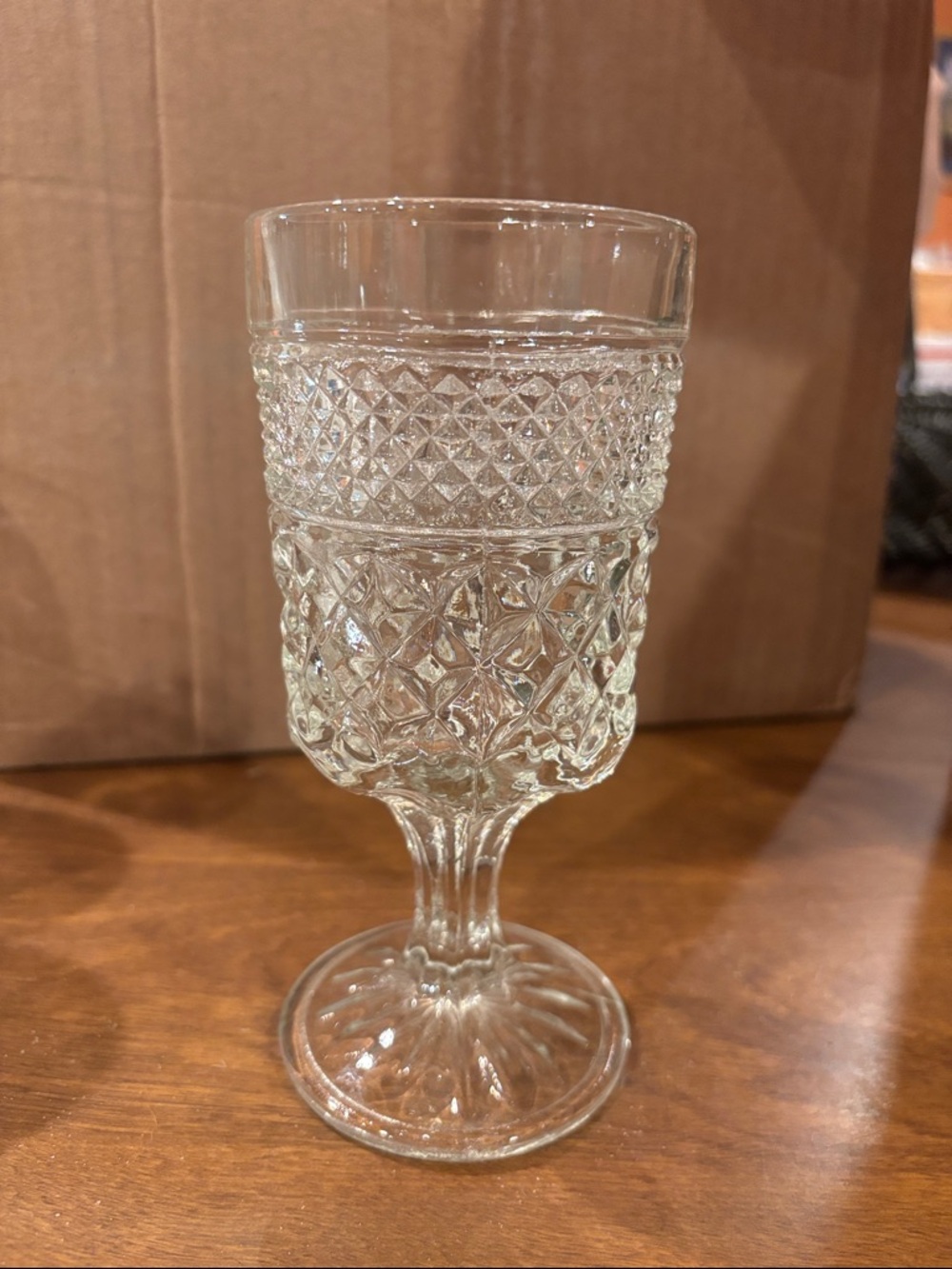 Anchor Hocking Clear Pressed Glass Goblet - Diamond Pattern